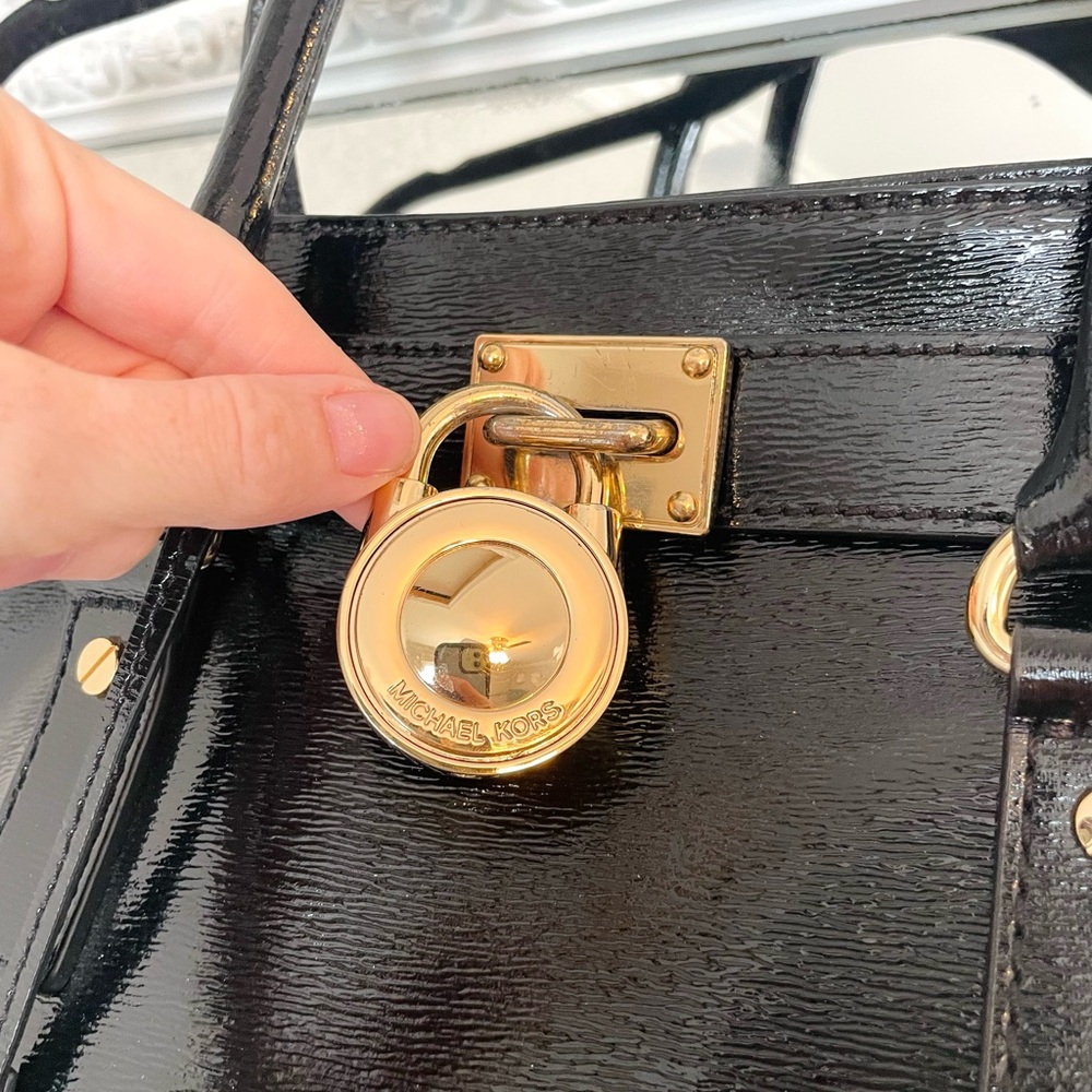 Michael Kors Black Patent Leather Satchel with Gold Hardware - Picture 5 of 8